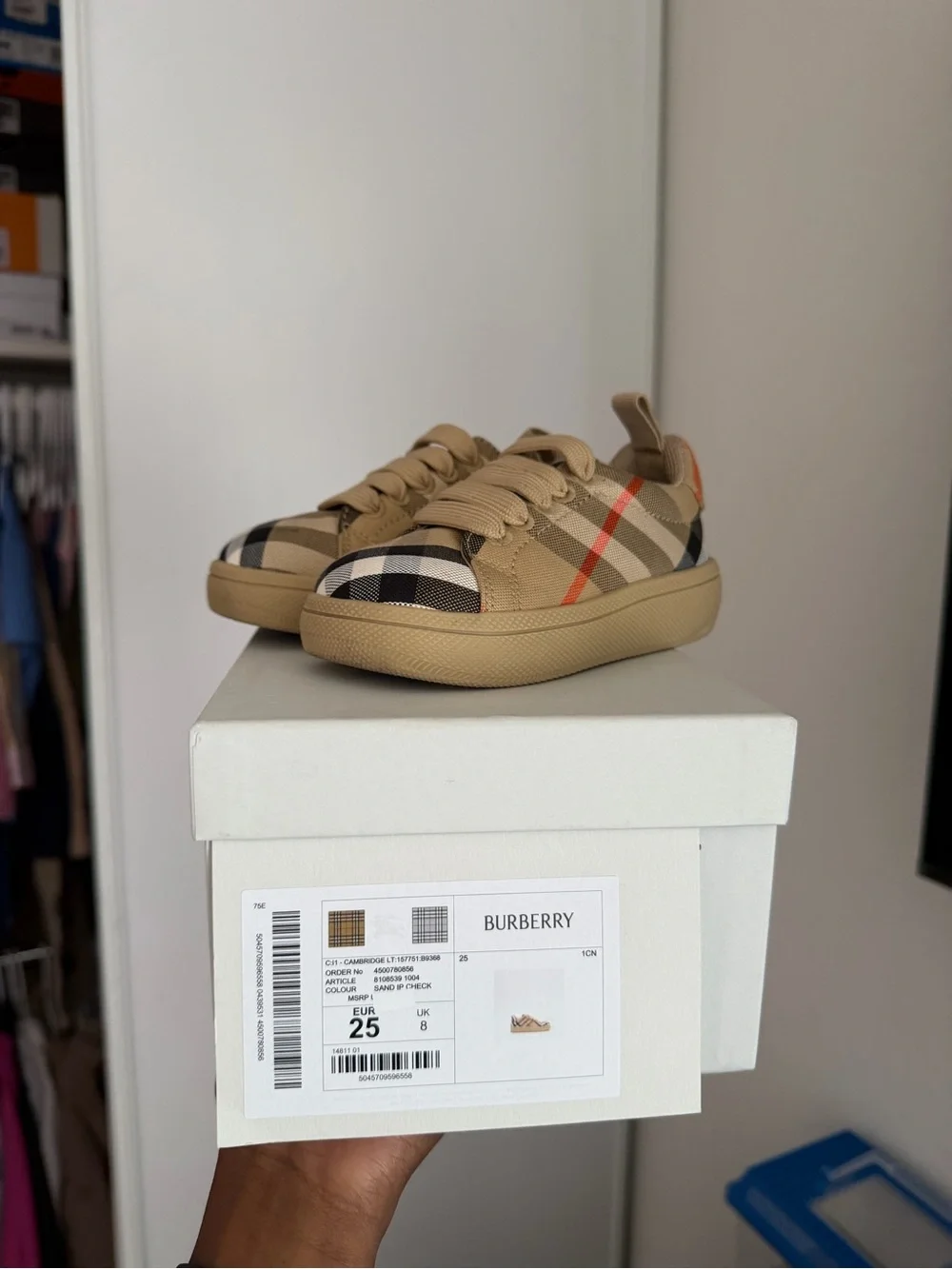 Burberry Tan & Check Kids Sneakers
